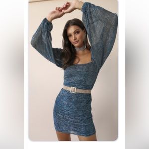 Balloon Sleeve Bodycon Mini Dress in Blue